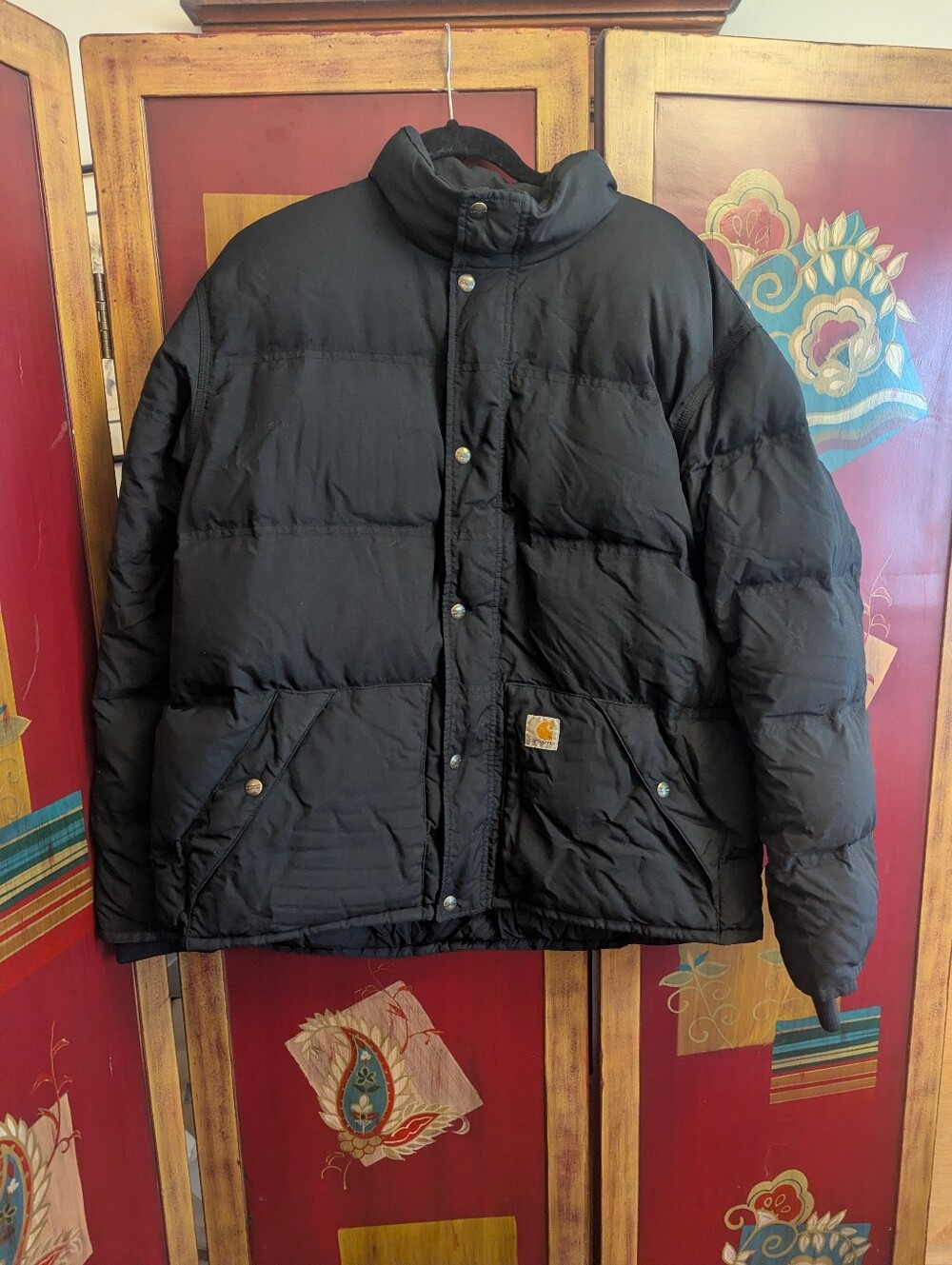 Carhartt Mens Sz L Black Down Jacket Full Zip Insulated Puffer Quilted Outdoor